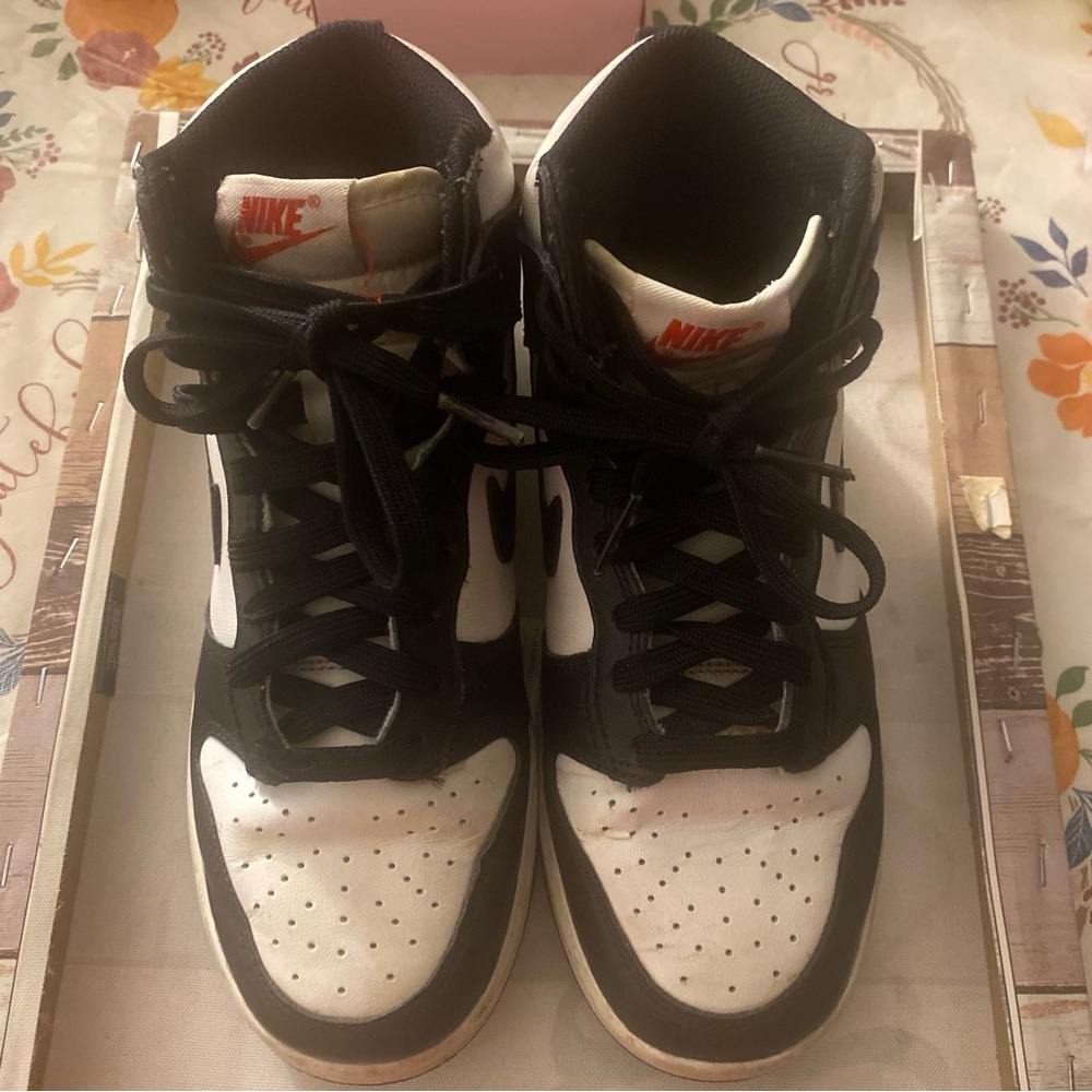 Nike Panda Dunks‎ Black and White High-Tops with Red Accents